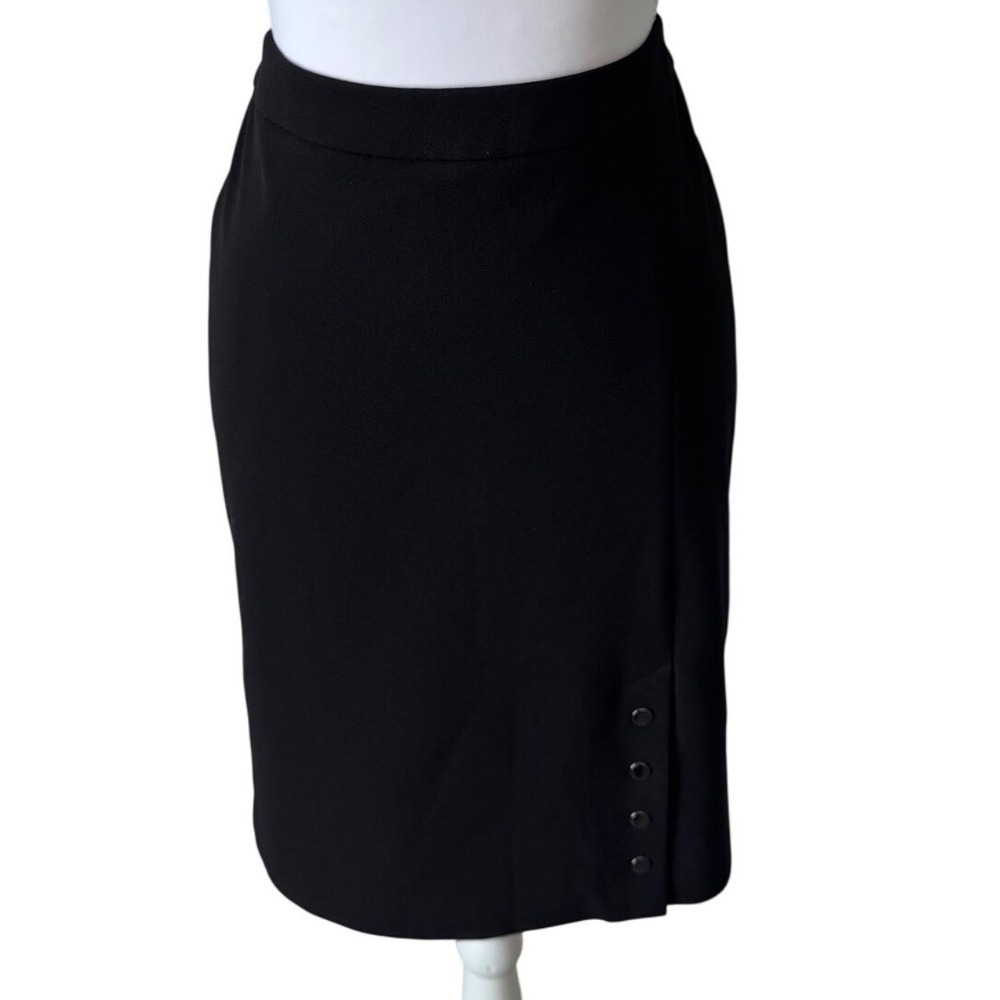 Calvin Klein Black Pencil Skirt Side Button Detail Office Professional Size 4‎